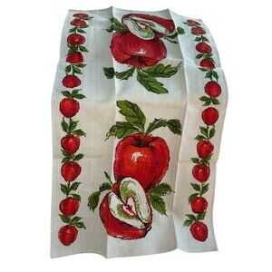Vintage LINEN NEW red apple pieces tea dish towel